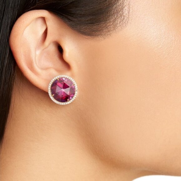 Kate Spade New York She Has Spark Goldtone Fuschia Red Crystal Stud Earrings - Picture 7 of 7